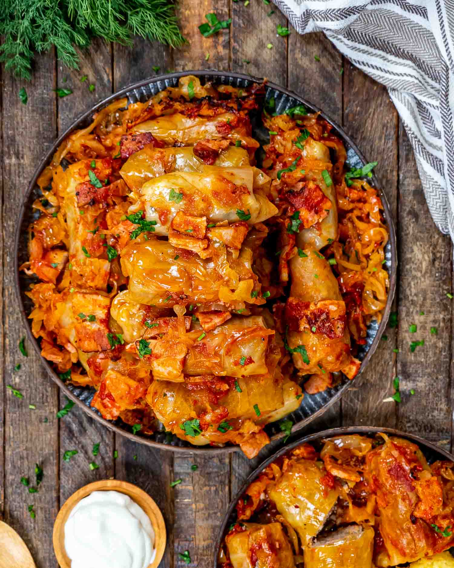 a plate stacked with freshly cooked romanian cabbage rolls.