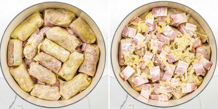 process shots showing how to make romanian cabbage rolls.