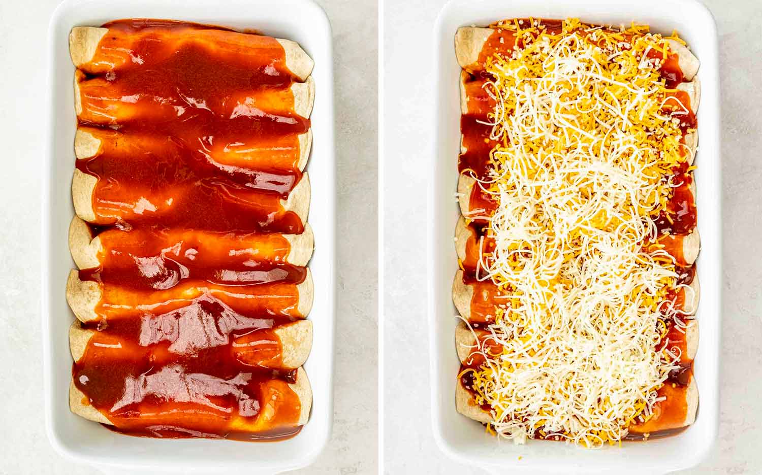 process shots showing how to make chicken enchiladas.