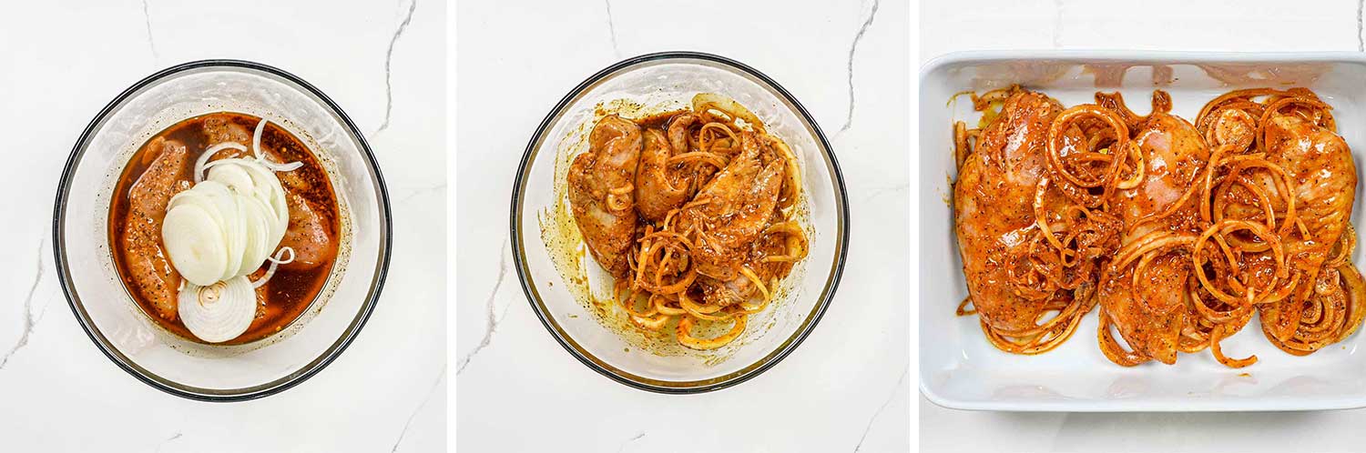 process shots showing how to make chicken shawarma.