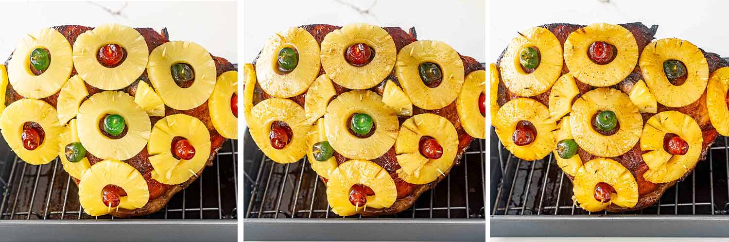 process shots showing how to make christmas ham.