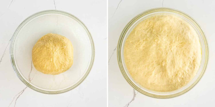 process shots showing how to make cinnabon cinnamon rolls.