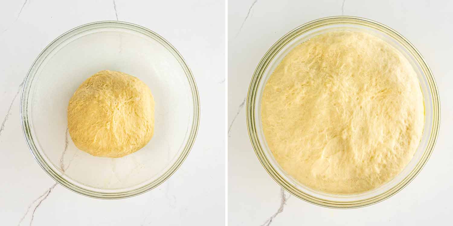 process shots showing how to make cinnabon cinnamon rolls.