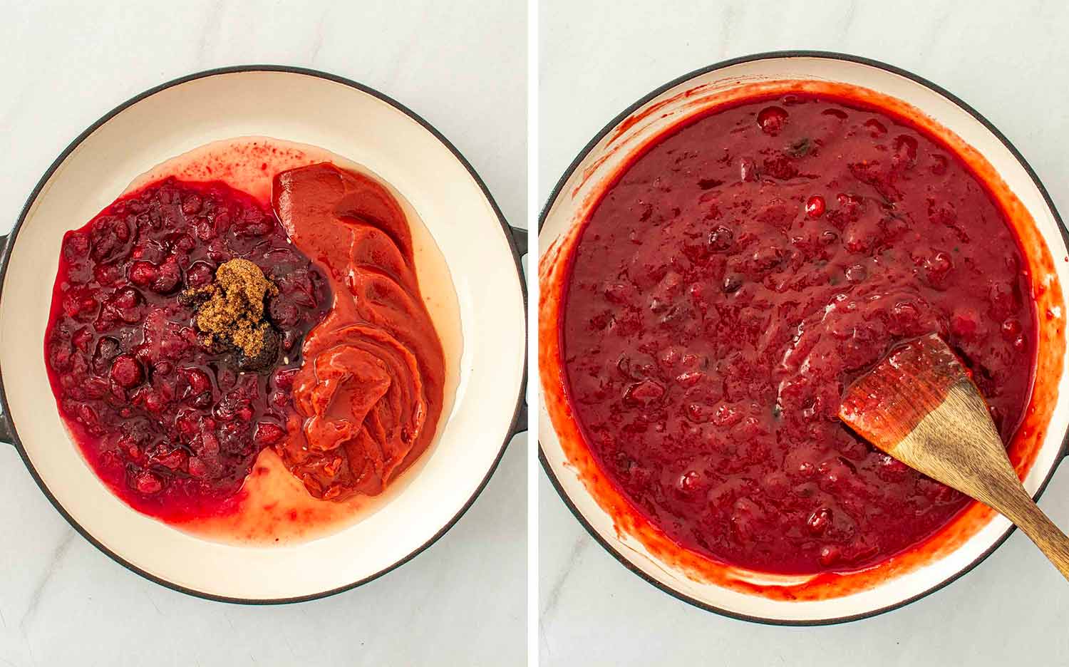 process shots showing how to make cranberry meatballs.