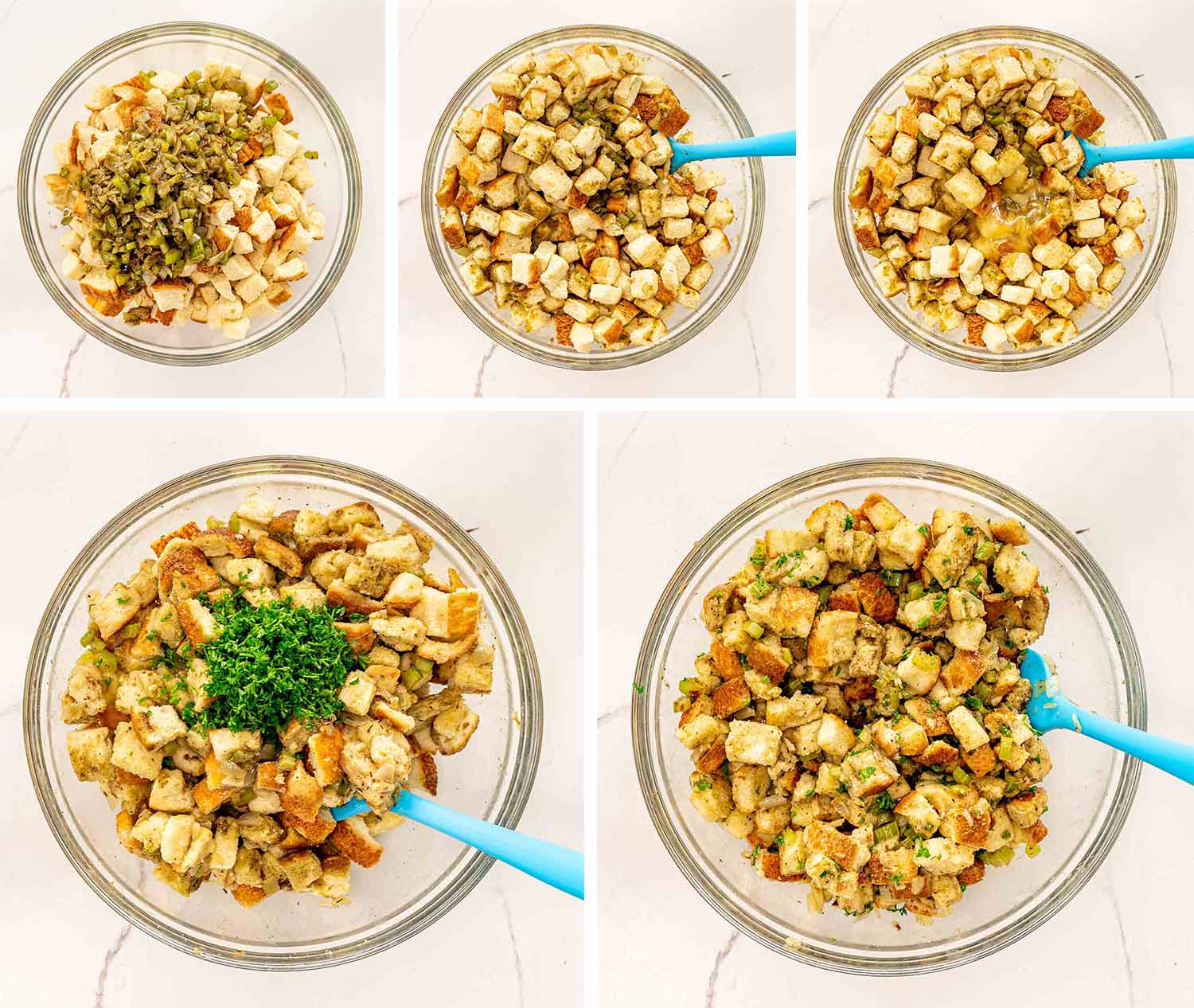 process shots showing how to make easy stuffing.