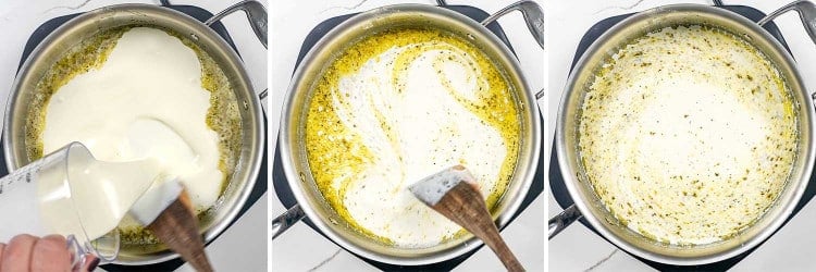 process shots showing how to make fettuccine alfredo.