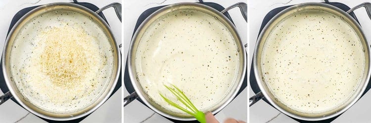 process shots showing how to make fettuccine alfredo.