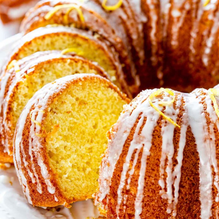 Close up shot of a sliced limoncello lemon cake