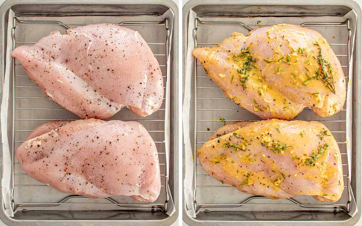 process shots showing how to make maple dijon roasted turkey breast.