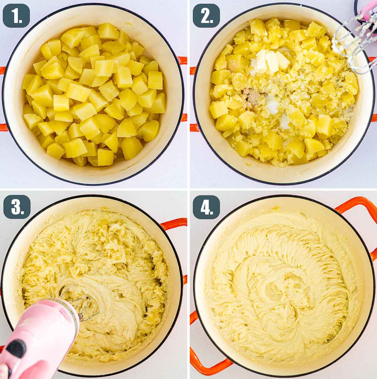 process shots showing how to make mashed potatoes.