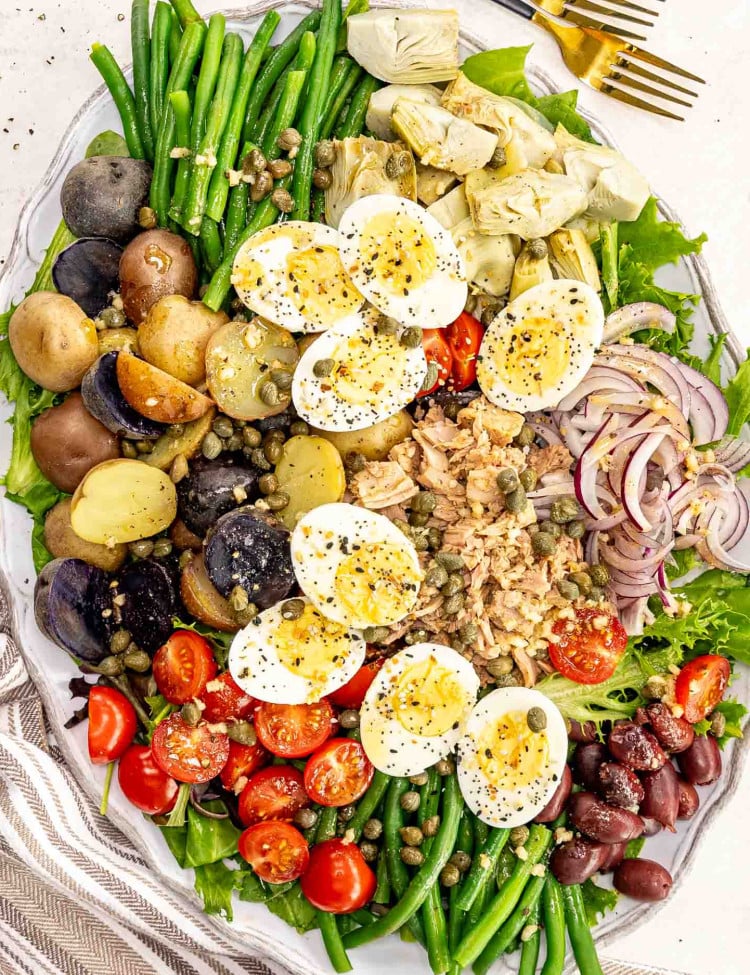 a gorgeous platter with nicoise salad.