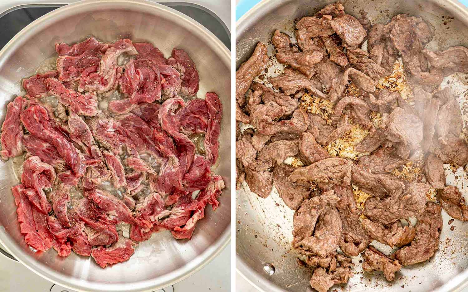 process shots showing how to make pepper steak.