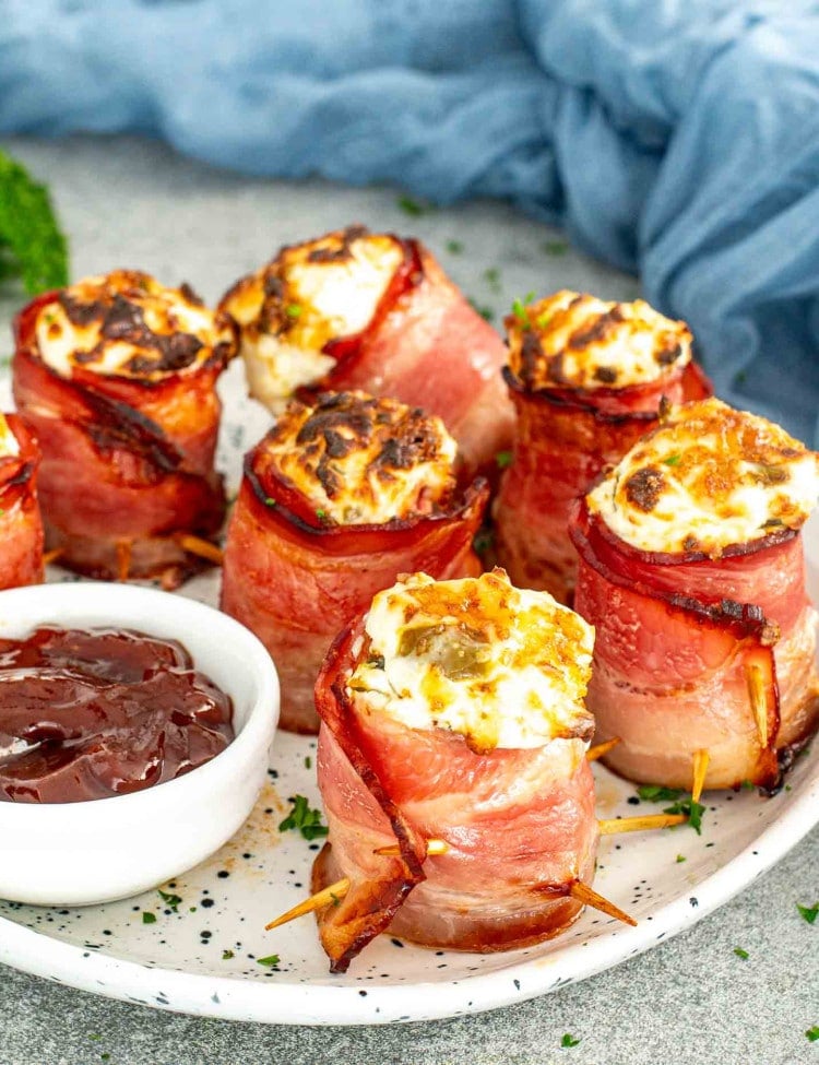 pig shots made in the air fryer on a serving plate.