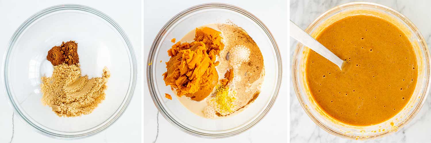 process shots showing how to make pumpkin pie.