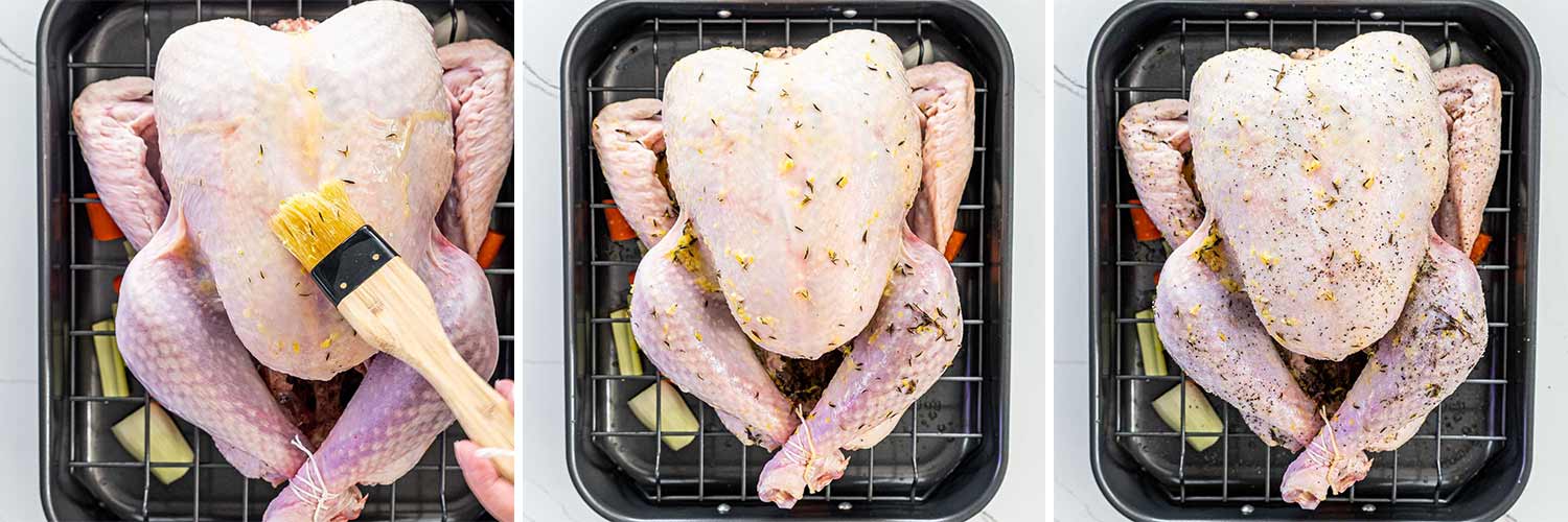process shots showing how to roast a turkey.