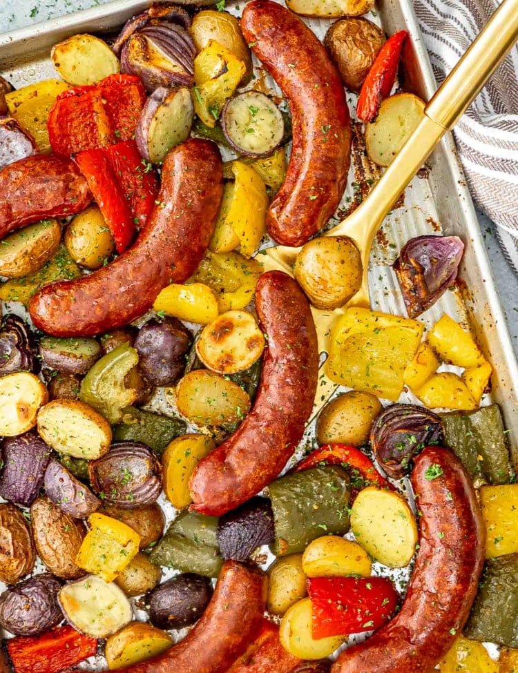 sausage and potato sheet pan dinner.