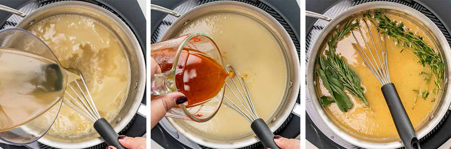 process shots showing how to make turkey gravy.